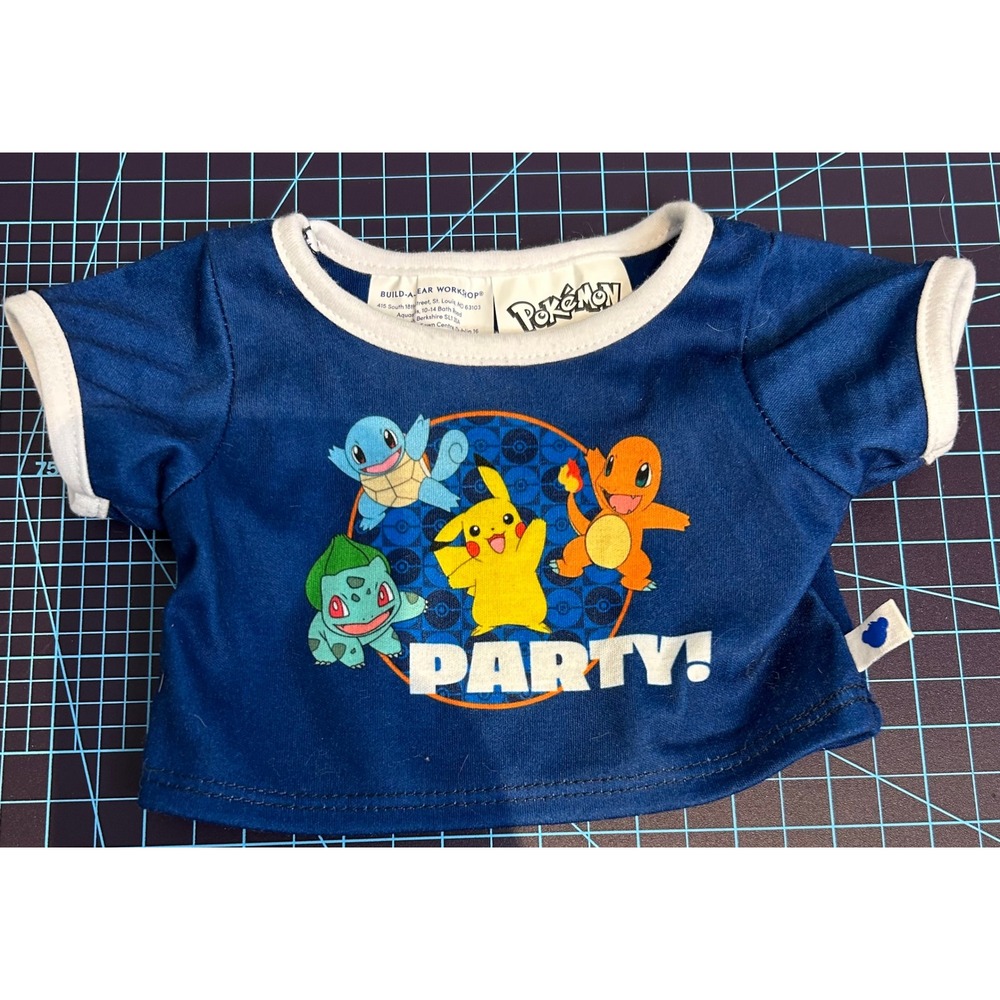 Build-A-Bear Pokemon Party‎ T-Shirt  Pikachu Charmander Squirtle Plush BABW